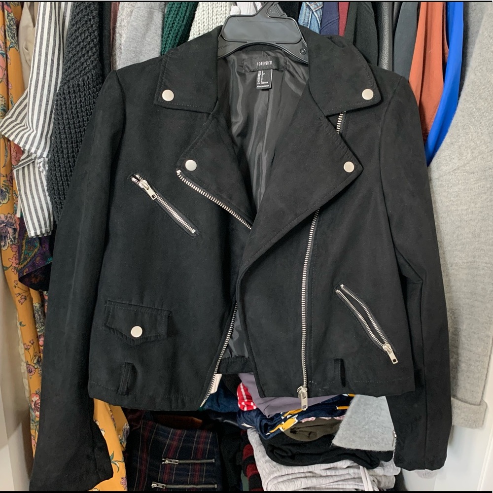 Faux Suede Motto Jacket